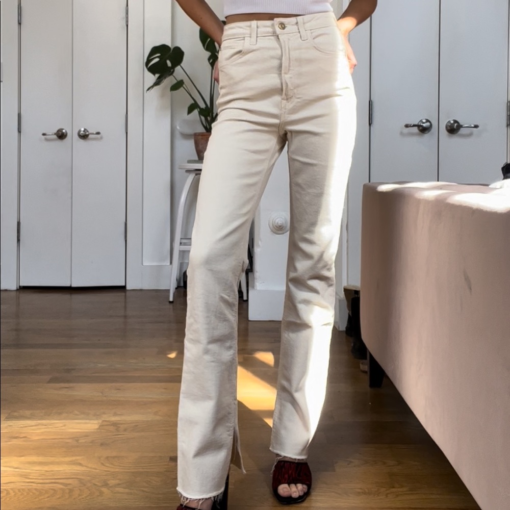 Zara High Waisted Flare Raw Cut Jeans